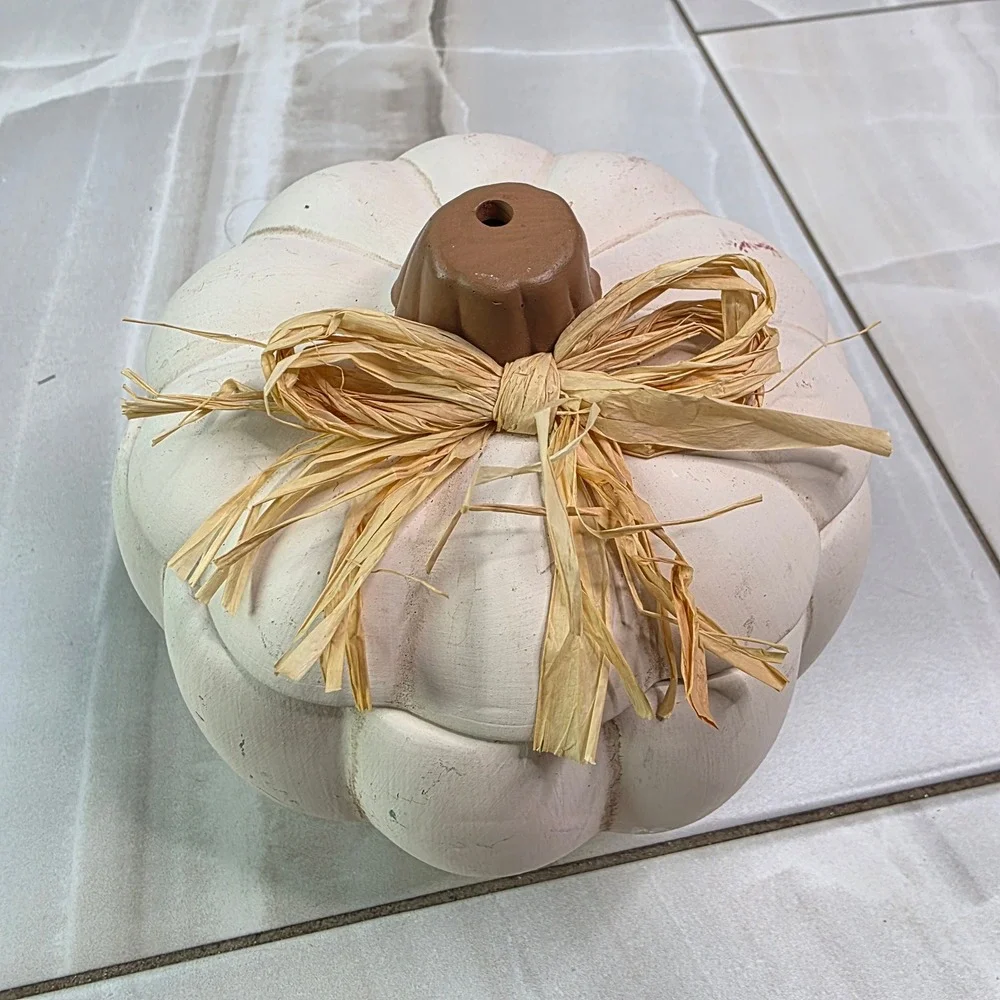 Pumpkin Hollow White Ceramic Pumpkin Jar with Raffia Bow Target‎ 010 05 0605